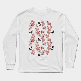 Peach pink sakura butterflies Long Sleeve T-Shirt